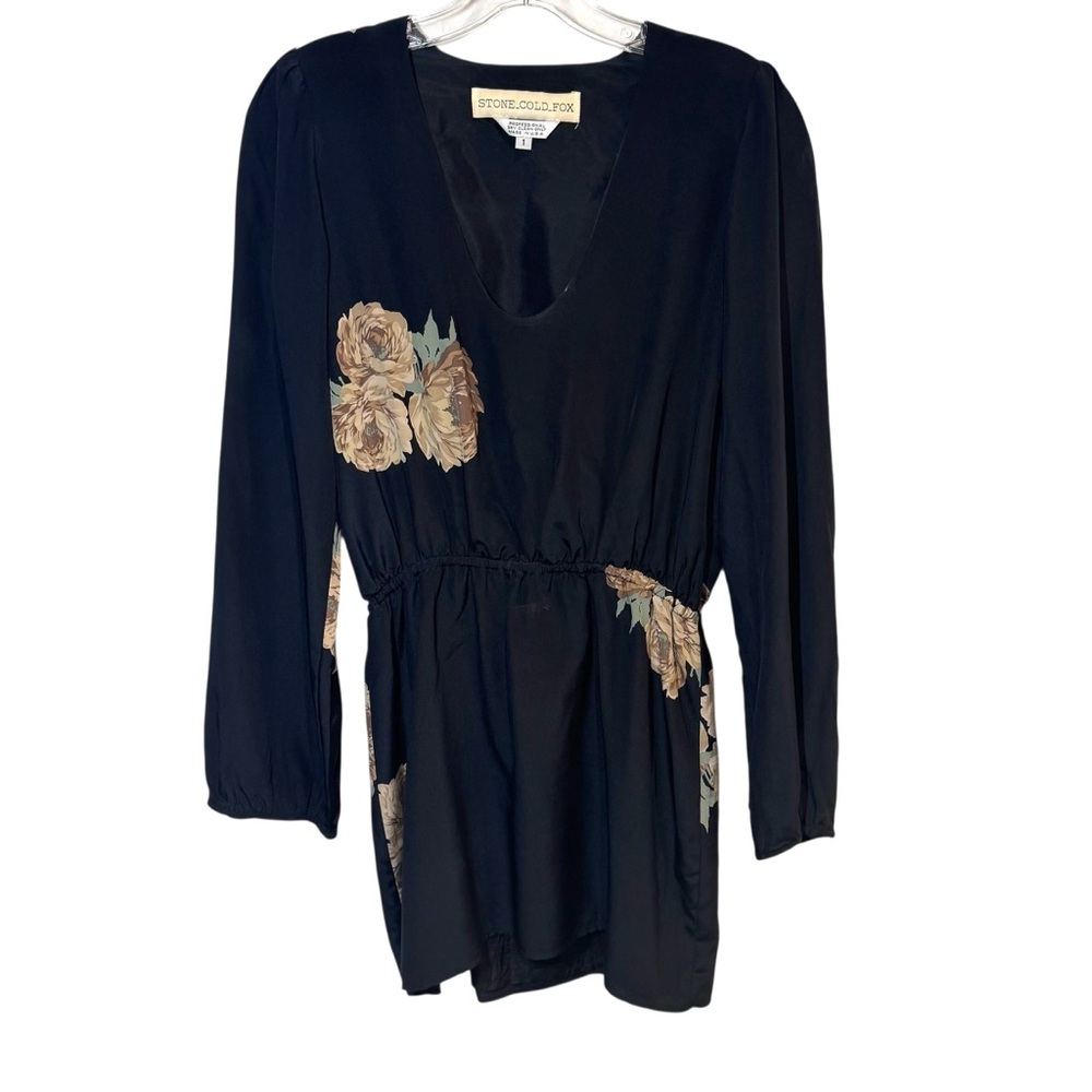 Stone Cold Fox Size 1 Small Outlaw Dress Silk Black Floral Mini Long Sleeve